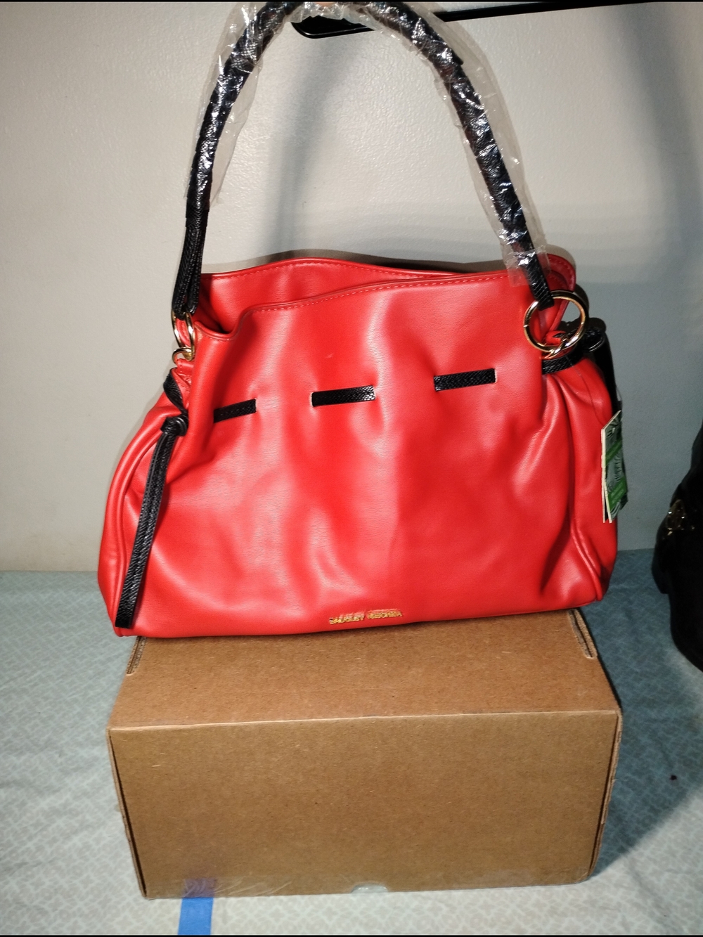 Badgley Michka Solid Red Shoulder Bag With Zip Around Continental Wallet